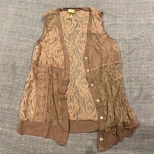 Daytrip Womens Mixed Lace Patchwork Vest Taupe Brown Boho Festival Hippie